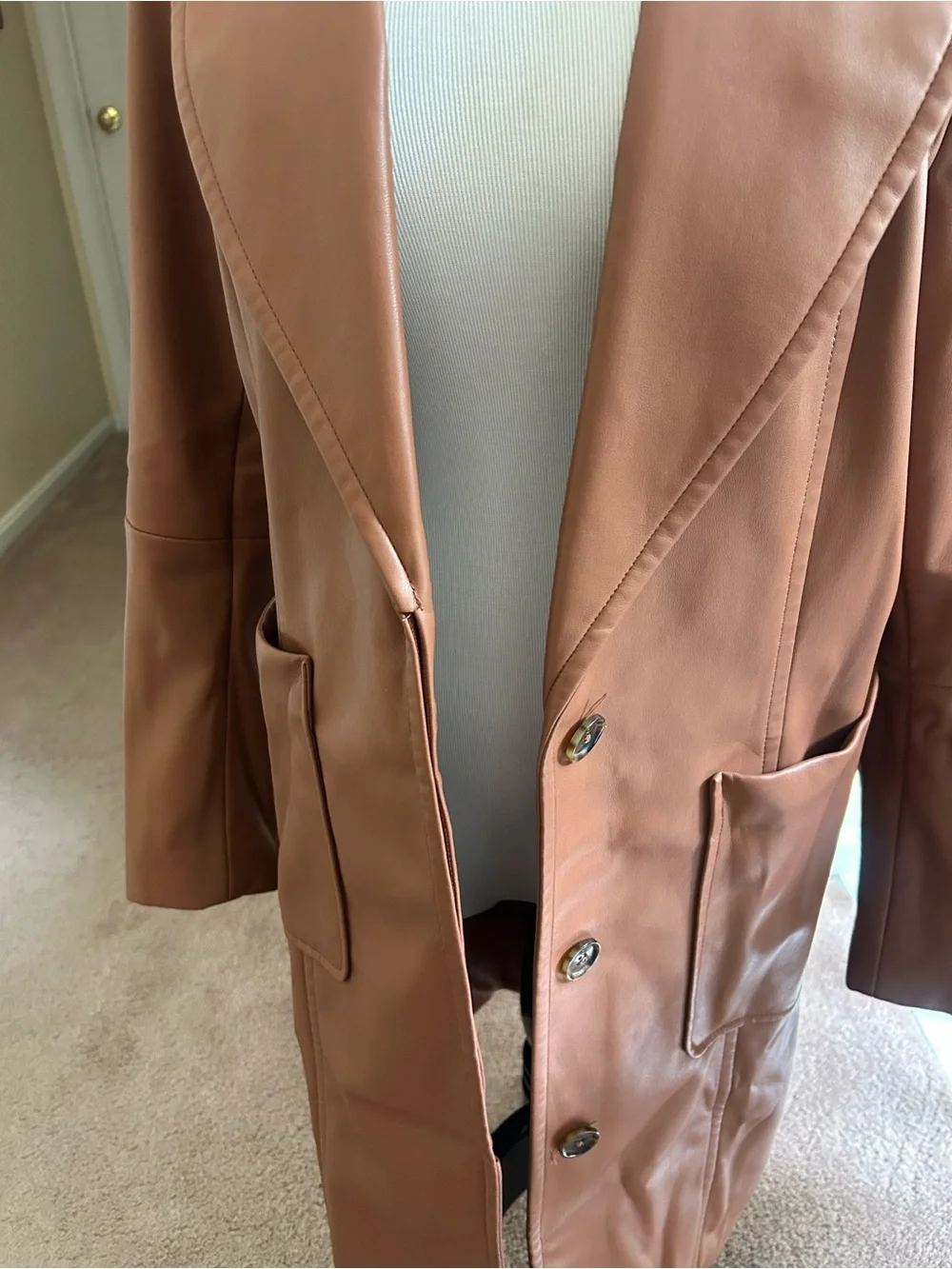 Banana Republic Tan Leather Trench Coat - Picture 2 of 5